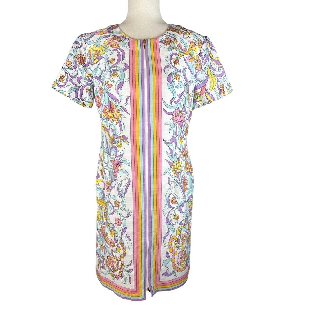 Trina Turk Arboretum Mini Shift Dress Size 6 Mod Retro Floral 2 Way Zip New